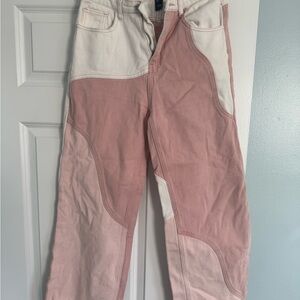 Pink and White Patchwork Jeans